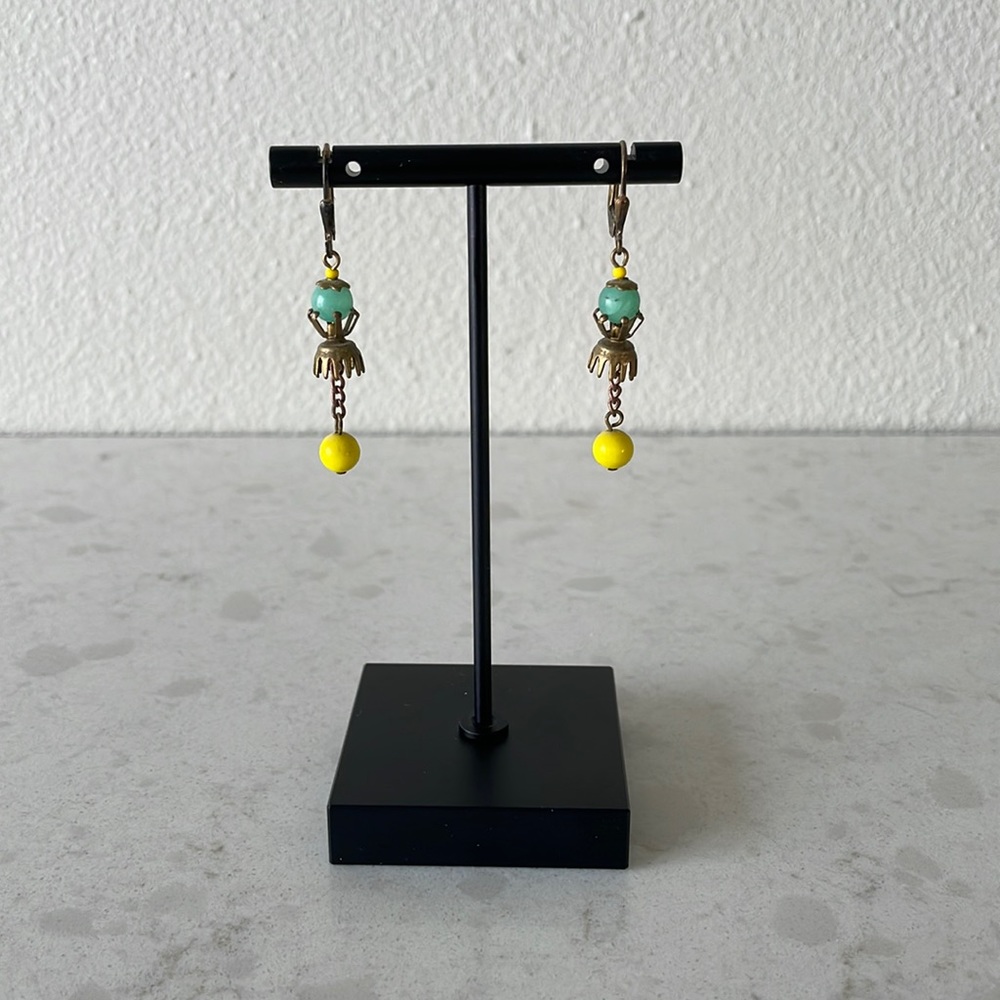 Yellow, Green and Metal Dangle Earrings